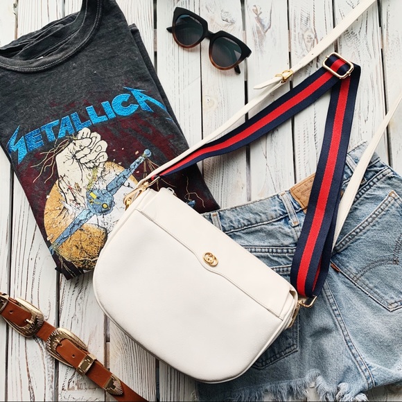 Gucci Handbags - VINTAGE GUCCI MICRO GG WHITE ZIP SADDLE HANDBAG